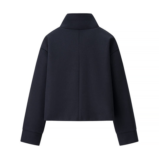 Damen Kurzjacke Boxy Wollmix mit Stehkragen, Oversize-Ärmeln und Knopfleiste Nord Taschen