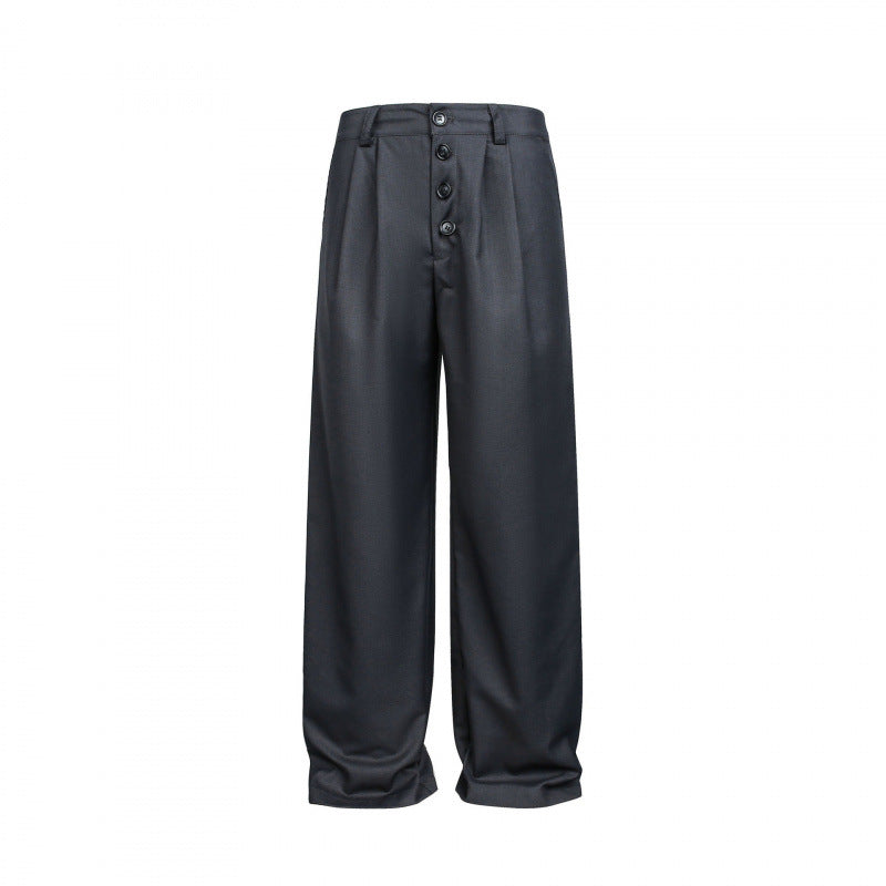 Damen Weite Bundfalten-Hose mit hoher Taille und sichtbarer Knopfleiste Nord Taschen