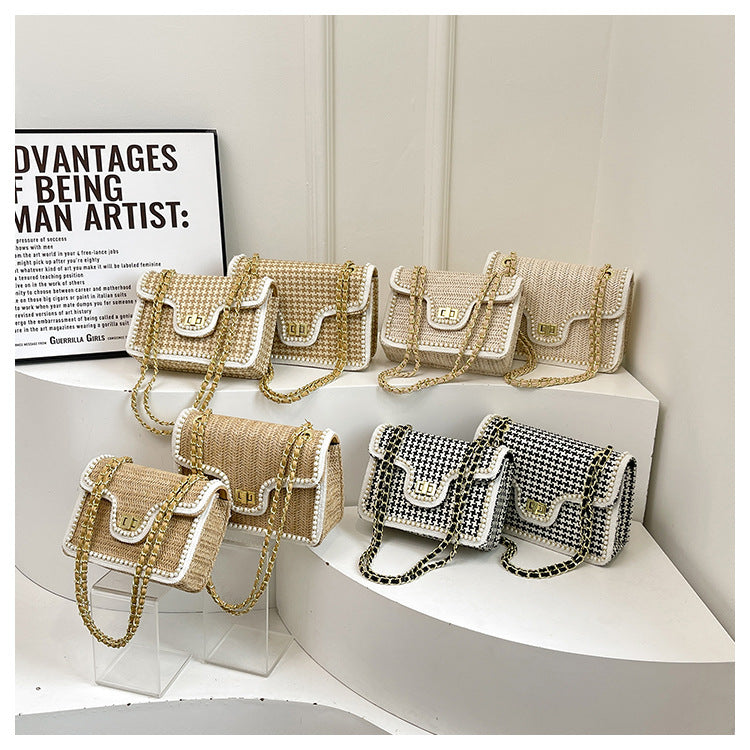 Damen Schultertasche im edlen Rattan-Look mit Kettenriemen Nord Taschen