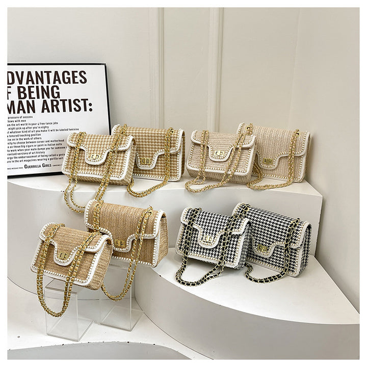 Damen Schultertasche im edlen Rattan-Look mit Kettenriemen Nord Taschen