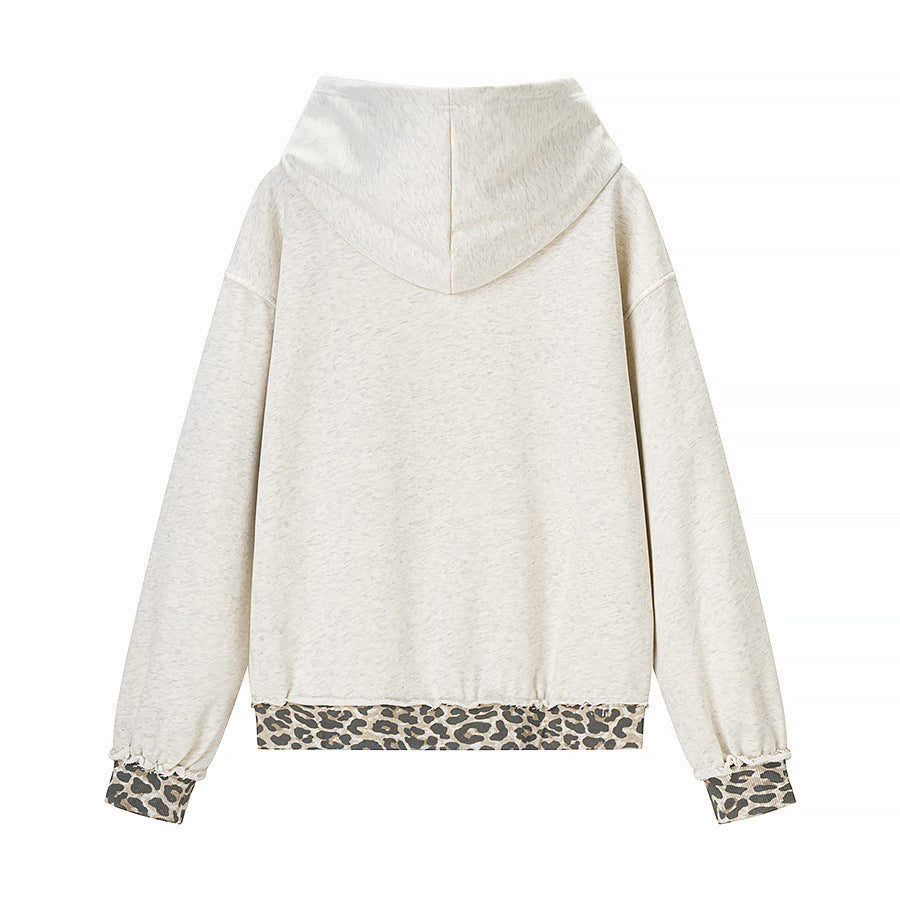 Damen Oversize‑Kapuzenpullover mit Leo‑Futter, Used‑Details und Kängurutasche Nord Taschen