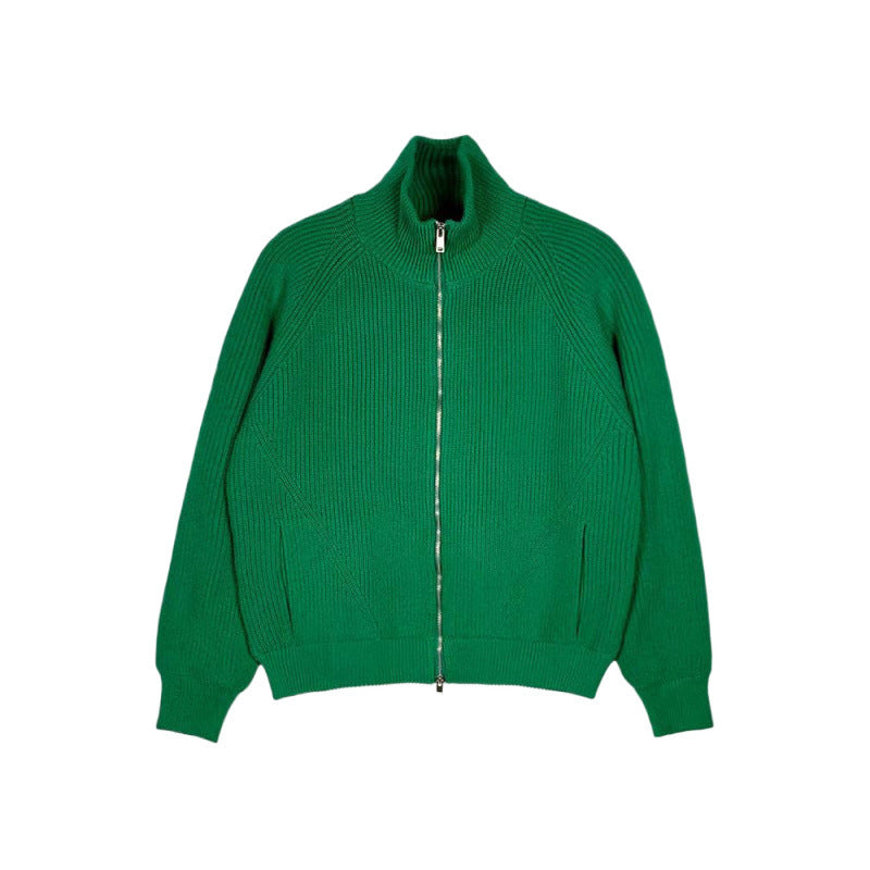 Herren Grobgerippte Strick-Zipjacke mit hohem Stehkragen und entspanntem Schnitt Nord Taschen