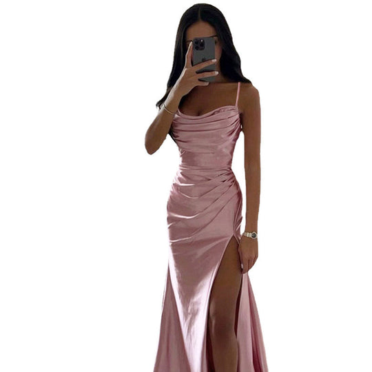 Damen Maxikleid mit schickem Seitenschnitt und eleganter Drapierung