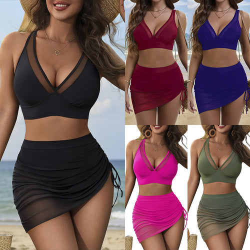 Damen Sportliches Bikini-Set mit elegantem Wickelrock und transparenten Einsätzen Nord Taschen