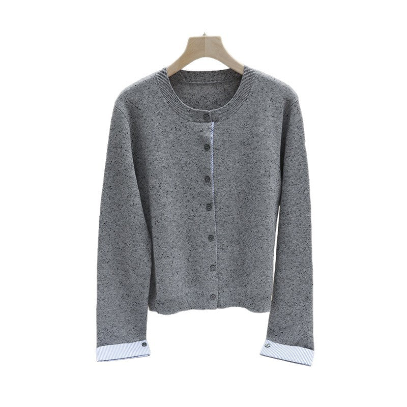 Damen Kurz geschnittener Feinstrick-Cardigan mit kontrastierenden Hemdblusenmanschetten Nord Taschen