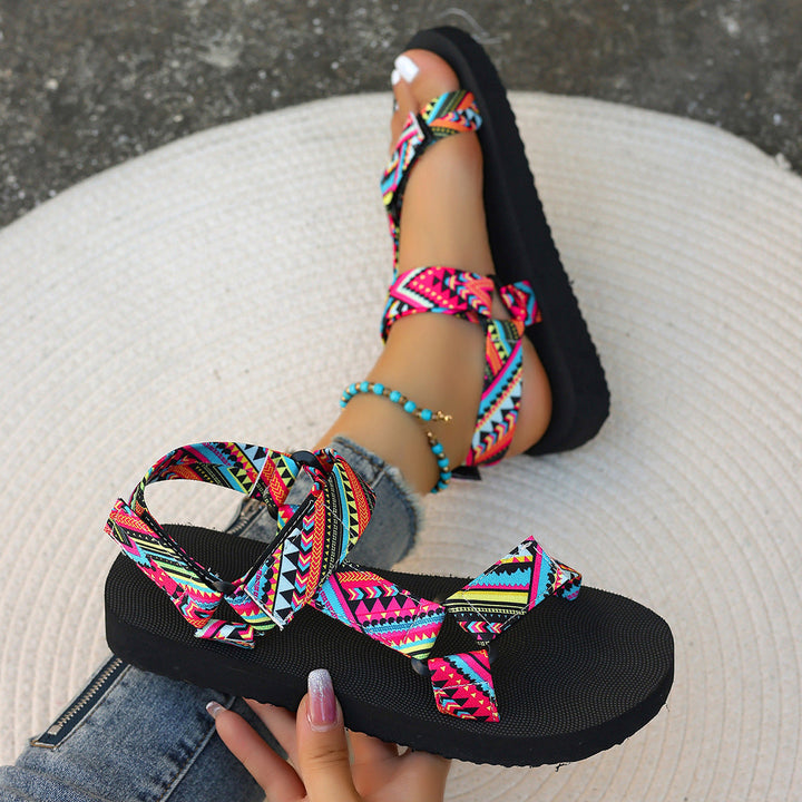Damen Sommerliche Sport-Sandalen mit bunten Riemen und rutschfester Sohle