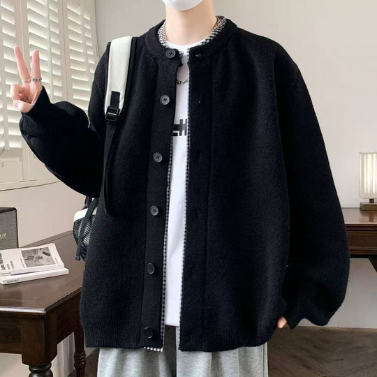 Herren Oversized Strickjacke im Bomberstil mit Rundhals und Knopfleiste Nord Taschen