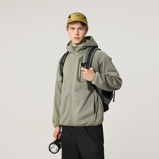Herren Oversize Kapuzen‑Fleecejacke mit melierter Struktur, durchgehendem Reißverschluss und vertikaler Brusttasche Nord Taschen