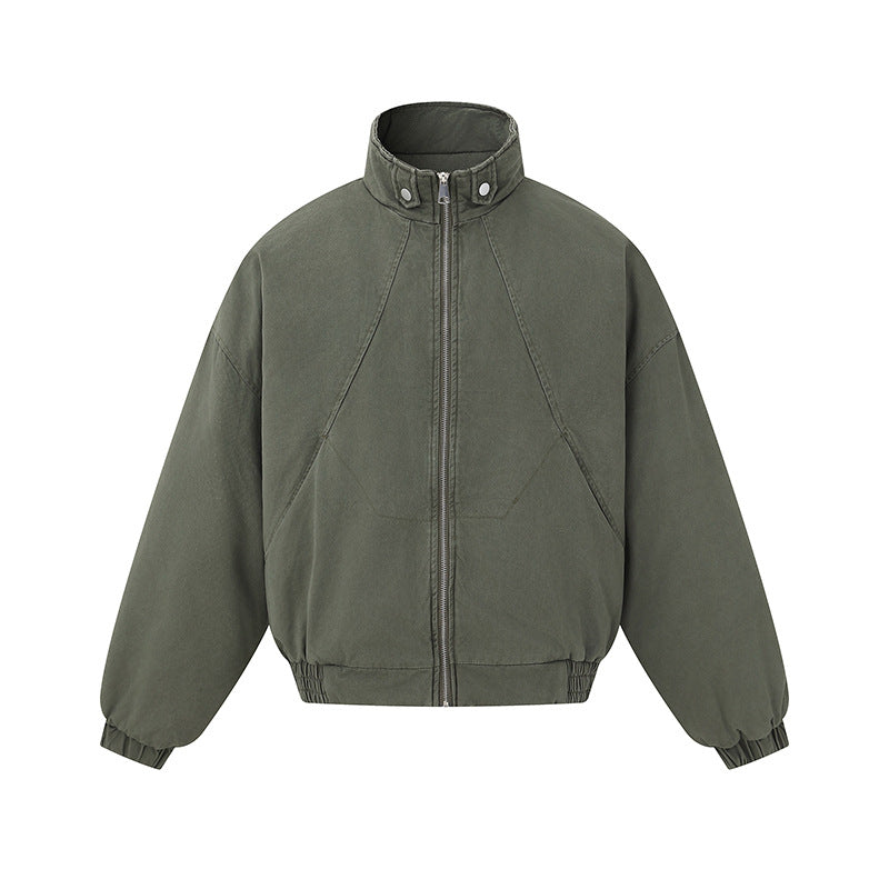 Unisex Boxy-Canvas-Blousonjacke mit hohem Stehkragen, diagonalem Nahtdesign und elastischem Saum Nord Taschen