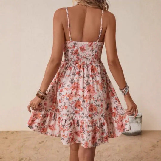 Damen Floral Sommerkleid mit schwingendem Rock und Spaghetti-Trägern Nord Taschen