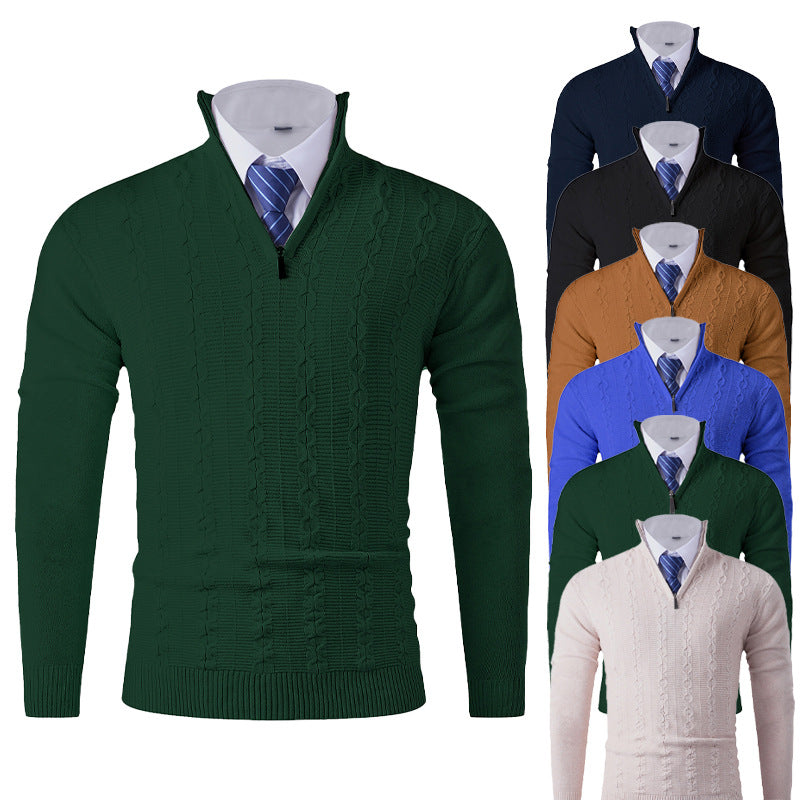 Herren Eleganter Feinstrick-Halbzippullover mit Zopfmuster und Stehkragen Nord Taschen