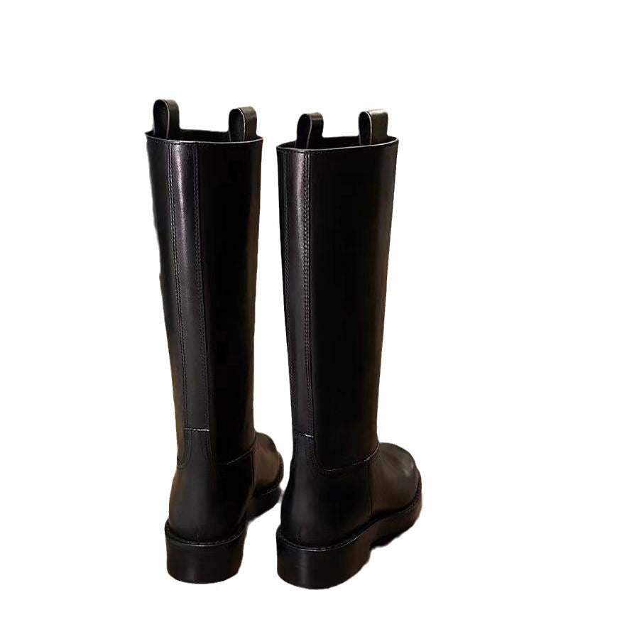 Damen Kniehohe Glattleder-Stiefel mit runder Zehenpartie und robuster Plateausohle Nord Taschen