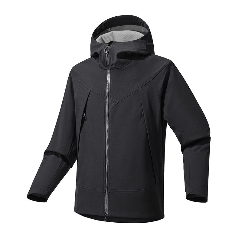 Herren Technische Softshell-Outdoorjacke mit Kapuze winddichtem Stretch und Zwei-Wege-Reißverschluss Nord Taschen