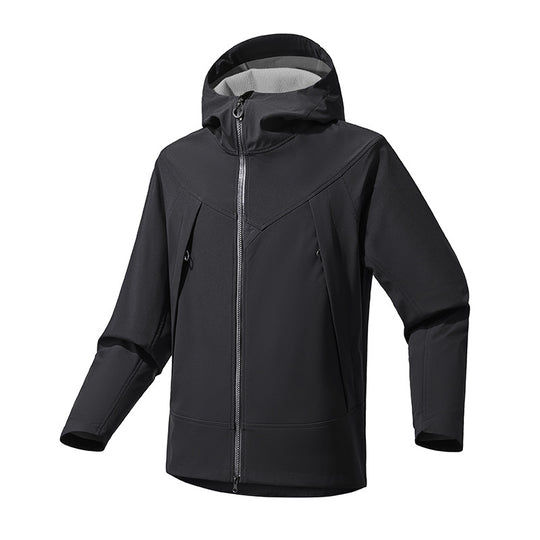 Herren Technische Softshell-Outdoorjacke mit Kapuze winddichtem Stretch und Zwei-Wege-Reißverschluss Nord Taschen