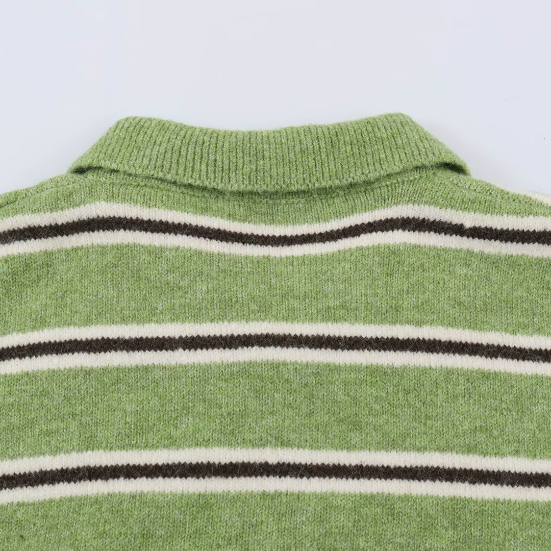 Damen Oversize-Polopullover mit Streifenmuster und Knopfleiste Nord Taschen
