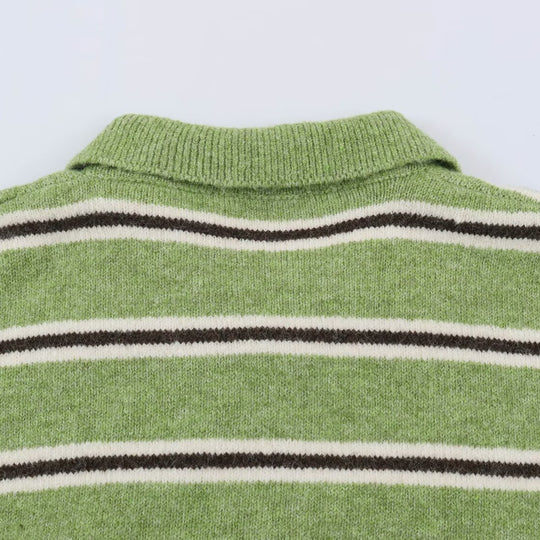 Damen Oversize-Polopullover mit Streifenmuster und Knopfleiste Nord Taschen