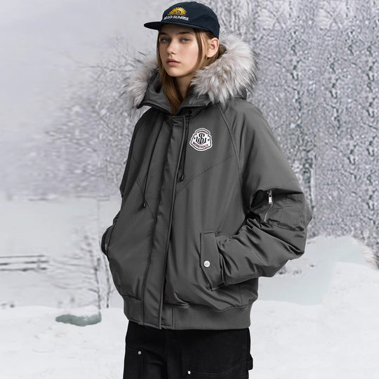Damen nan oversized Thermo-Parka mit voluminöser Kapuze, abnehmbarer Webpelzblende und Rippbündchen Nord Taschen