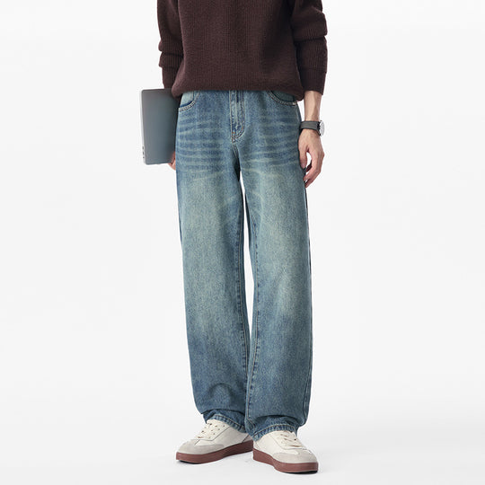 Herren Baggy-Jeans aus schwerem Denim mit leichtem Used-Finish und tiefem Schritt Nord Taschen