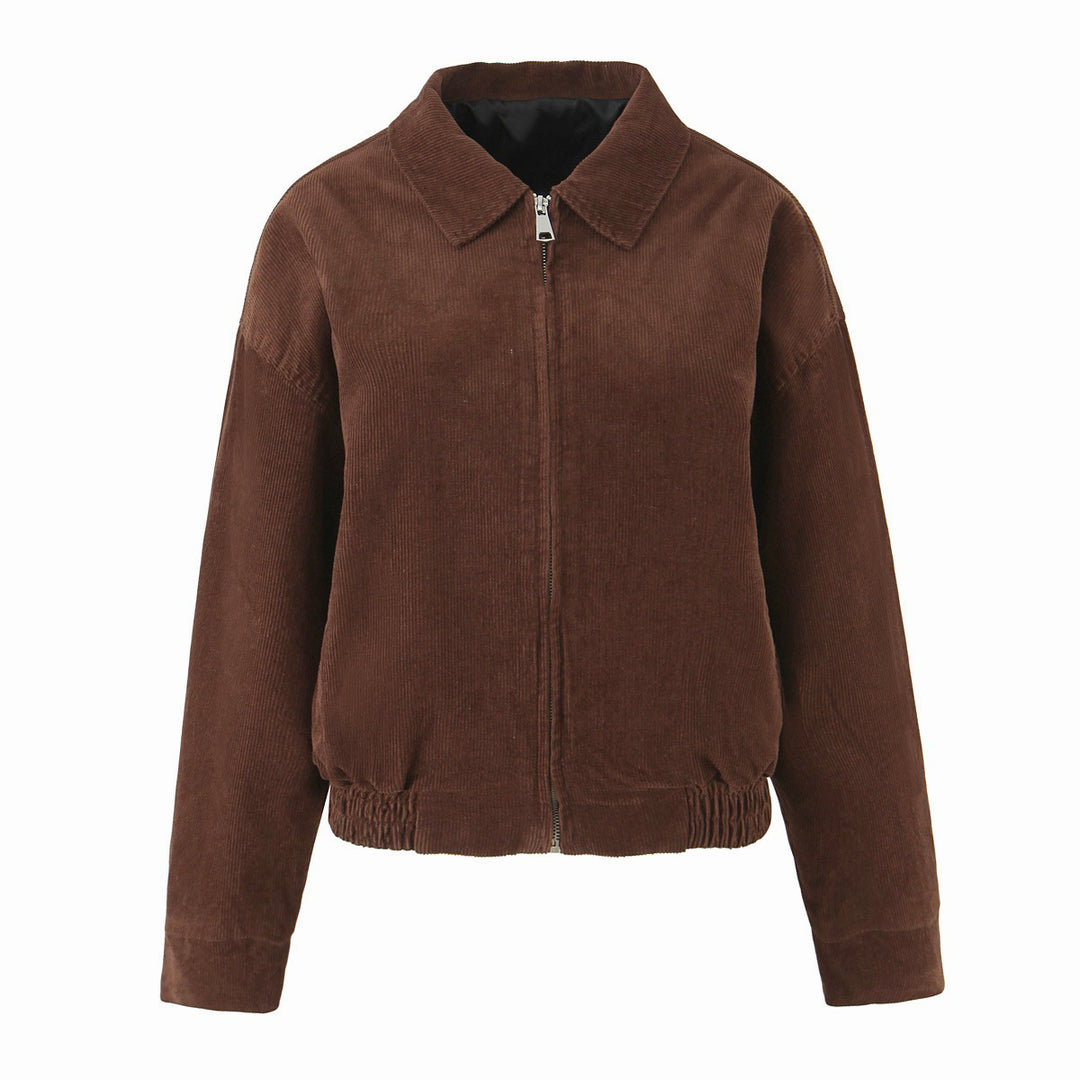 Damen Cordjacke aus Breitcord mit Reißverschluss, Hemdkragen und elastischem Saum Nord Taschen