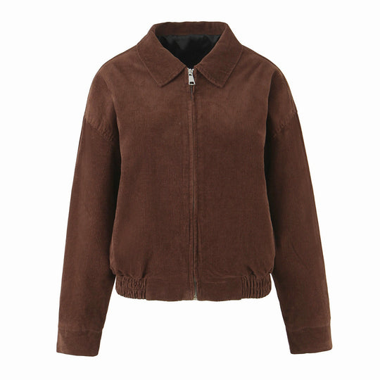 Damen Cordjacke aus Breitcord mit Reißverschluss, Hemdkragen und elastischem Saum Nord Taschen