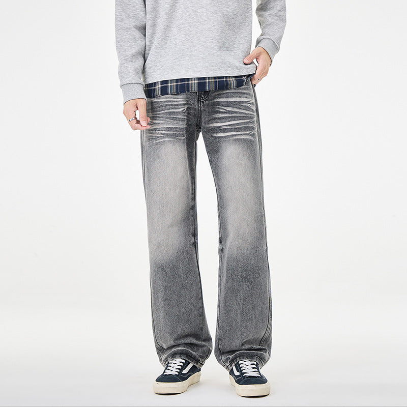 Herren Weit geschnittene Vintage-Denim-Jeans mit low-rise, Whisker‑Effekt und relaxed Bein Nord Taschen