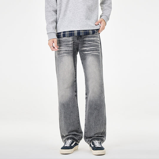 Herren Weit geschnittene Vintage-Denim-Jeans mit low-rise, Whisker‑Effekt und relaxed Bein Nord Taschen