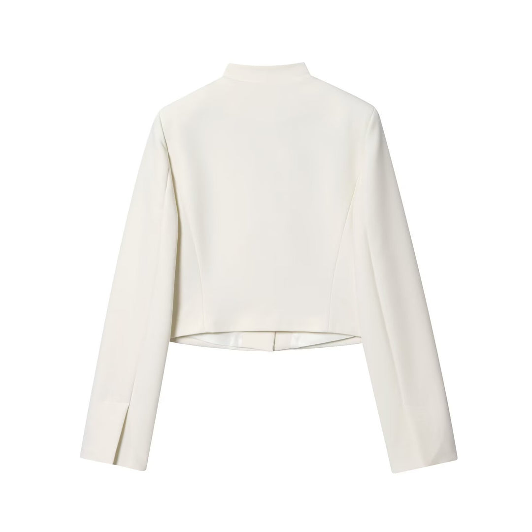 Damen 80+ taillierter Cropped-Blazer mit Stehkragen und verdeckter Knopfleiste Nord Taschen