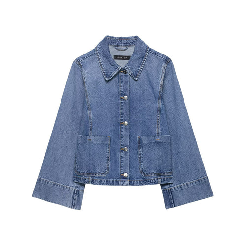 Damen Oversize-Denimjacke im Boxy-Schnitt mit kurzer Silhouette und aufgesetzten Taschen Nord Taschen