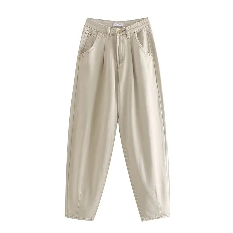 Damen Hochtaillierte Tapered‑Hose mit vorn gelegten Bundfalten und legerer Passform Nord Taschen