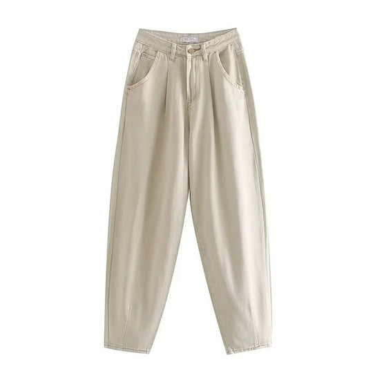 Damen Hochtaillierte Tapered‑Hose mit vorn gelegten Bundfalten und legerer Passform Nord Taschen
