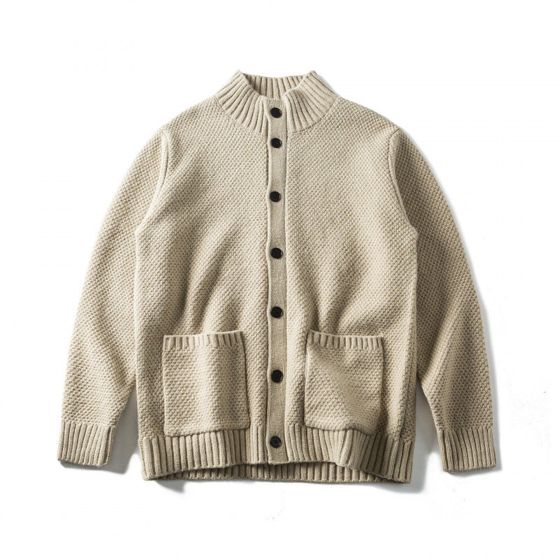 Unisex Strukturierter Button-Cardigan mit Stehkragen und aufgesetzten Taschen Nord Taschen