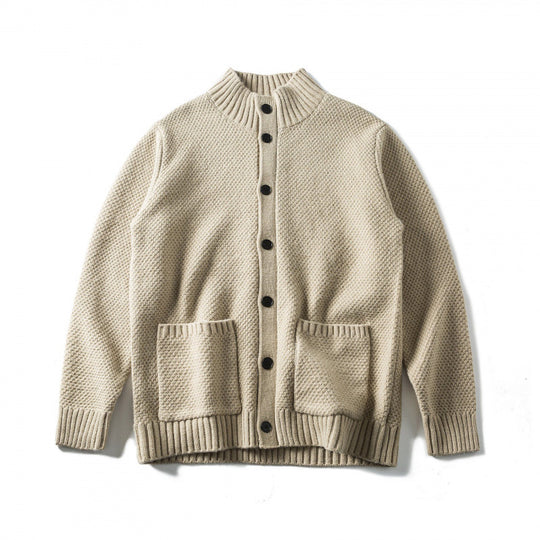 Unisex Strukturierter Button-Cardigan mit Stehkragen und aufgesetzten Taschen Nord Taschen