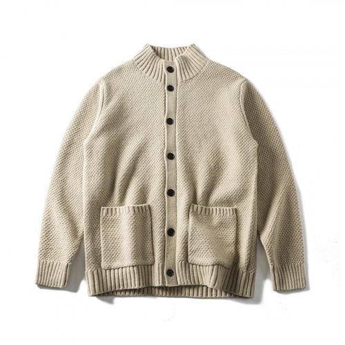 Unisex Strukturierter Button-Cardigan mit Stehkragen und aufgesetzten Taschen Nord Taschen