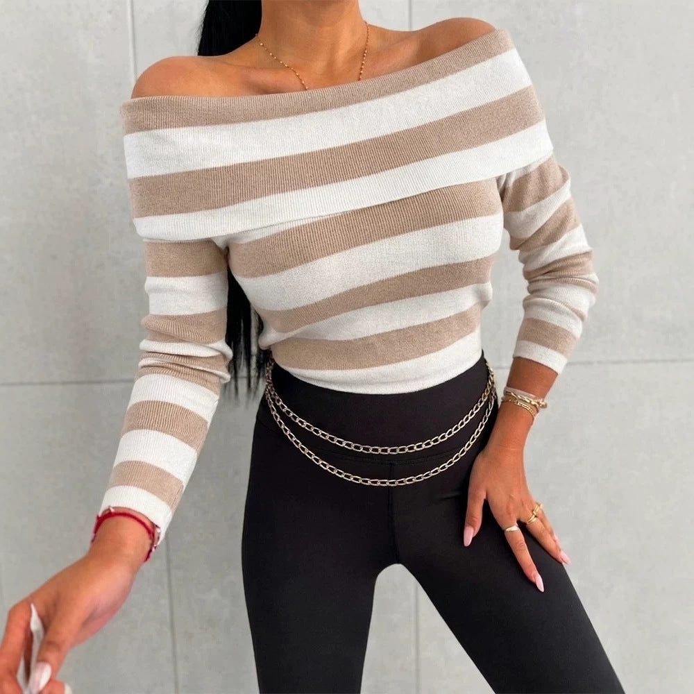 Damen Lässiges gestreiftes Oberteil im Off-Shoulder-Stil Nord Taschen