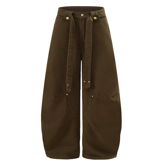 Damen Extraweite High‑Waist Palazzo‑Hose mit dekorativem Knie‑Patch, Bindegürtel und Culotte‑Schnitt Nord Taschen