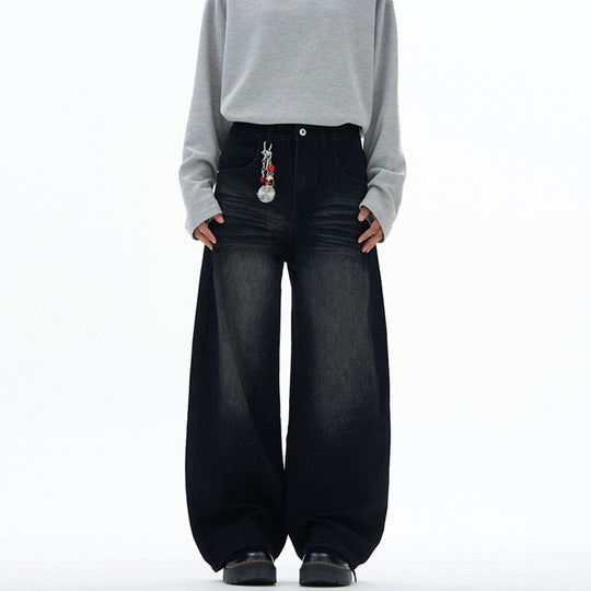 Damen extraweite hochgeschnittene Baggy-Jeans mit tiefem Schritt und Vintage‑Waschung Nord Taschen