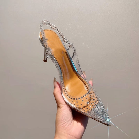 Damen High Heel Schuhe mit transparentem Riemendesign und funkelnden Strassakzenten