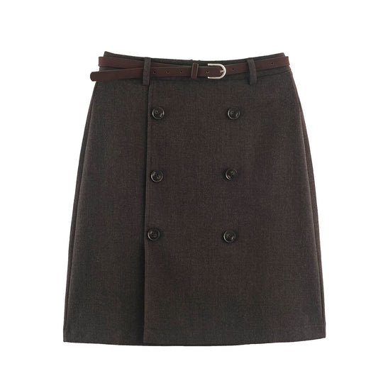 Damen Midirock im A-Linien-Cut mit doppelreihiger Knopfleiste und Taillengürtel Nord Taschen