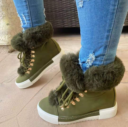 Damen Gefütterte High-Top Sneaker-Boots mit Kunstfellkragen und dekorativer Schnürung Nord Taschen