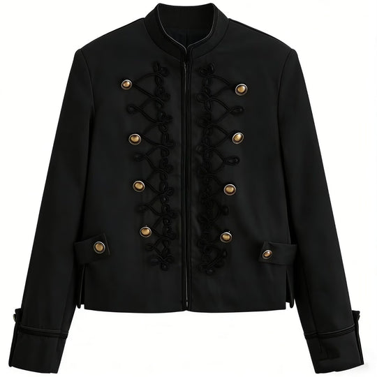 Damen Militärinspirierte Kurzjacke mit Stehkragen, Zierkordeln und Goldknöpfen Nord Taschen