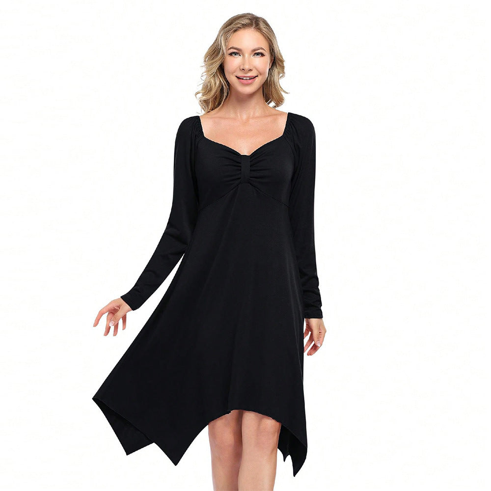 Damen asymmetrisches Longsleeve-Kleid mit gerafftem Bustier, Empire‑Naht und Zipfelsaum Nord Taschen