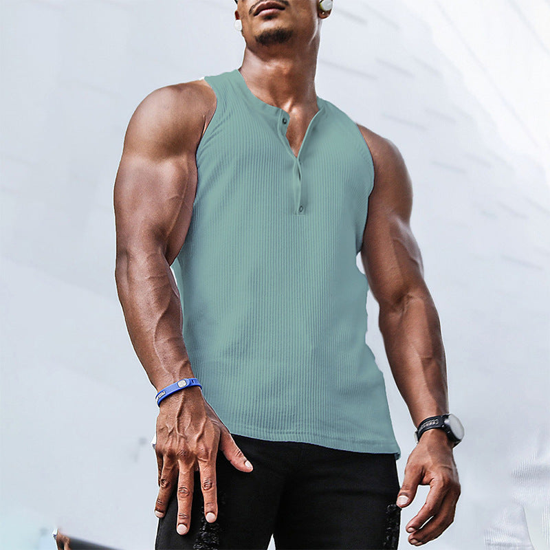 Herren Ärmelloses Sport-Tanktop mit Knopfleiste und atmungsaktivem GewNord Taschene