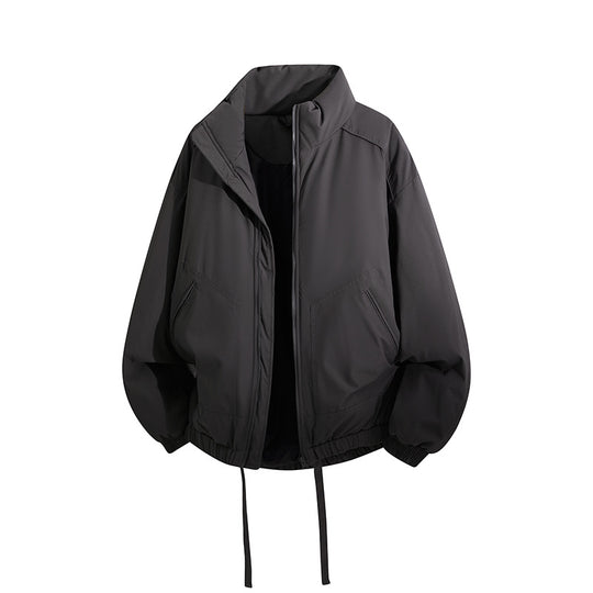Herren Übergroße Windbreaker-Bomberjacke mit Kordelzug und Stehkragen Nord Taschen