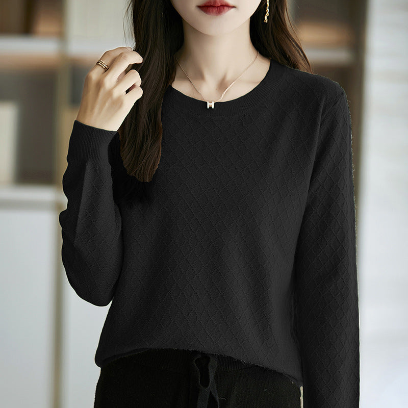 Damen Lässiger Feinstrickpullover mit dezentem Rautenmuster und gerippten Bündchen Nord Taschen