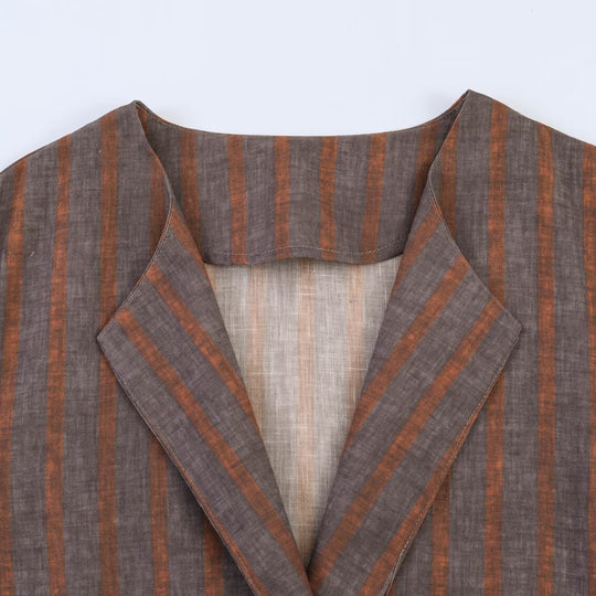 Damen Gestreifter Leinen-Kimono mit Bindegürtel Nord Taschen