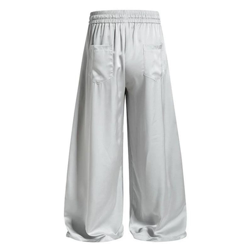 Damen Weite Satin-Palazzo-Loungehose mit Elastikbund, Kordelzug und Script-Print Nord Taschen