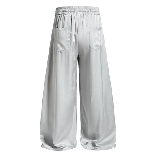 Damen Weite Satin-Palazzo-Loungehose mit Elastikbund, Kordelzug und Script-Print Nord Taschen