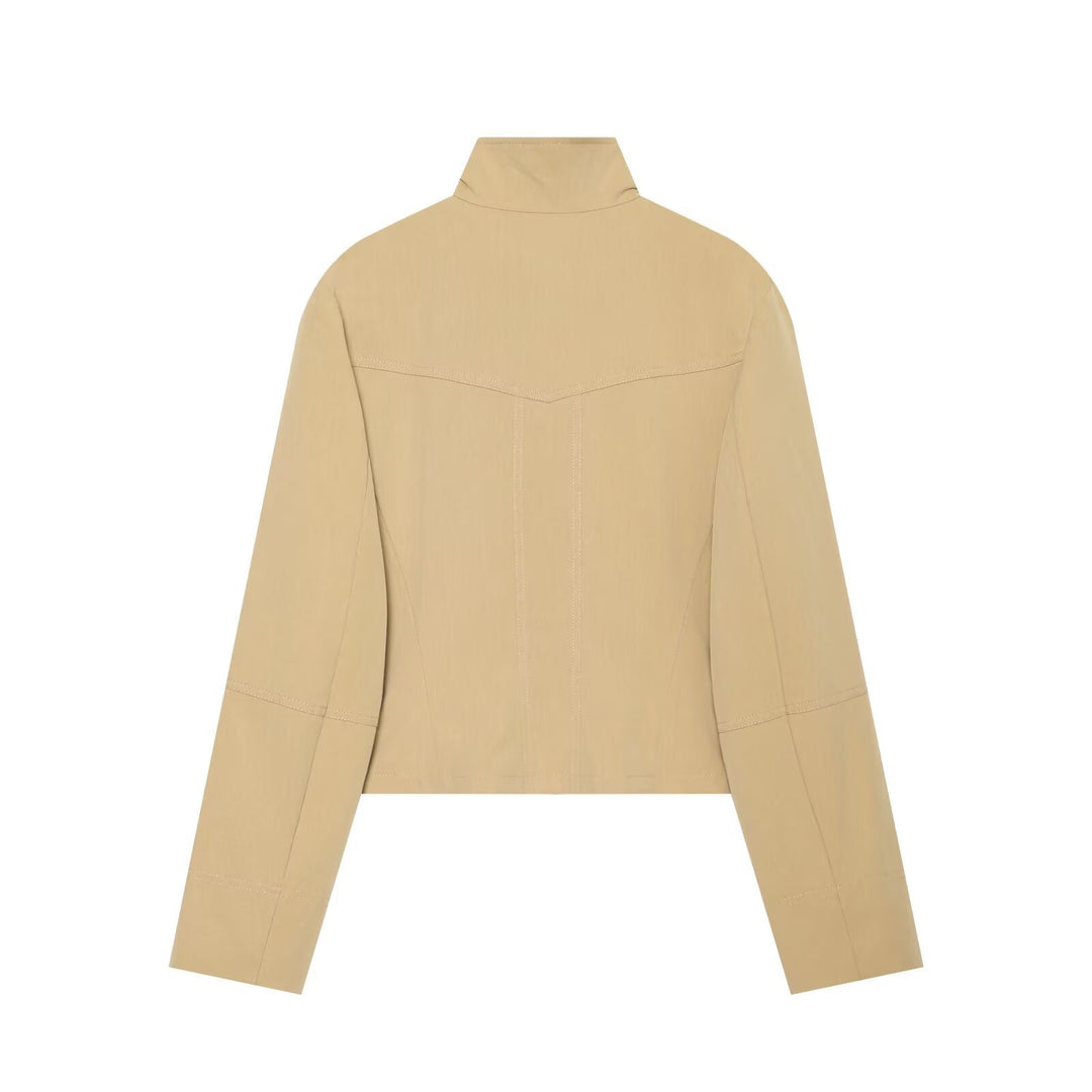 Damen Kurzgeschnittene doppeltreihige Utility-Jacke mit hohem Stehkragen Nord Taschen