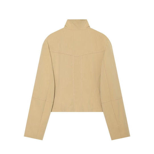 Damen Kurzgeschnittene doppeltreihige Utility-Jacke mit hohem Stehkragen Nord Taschen