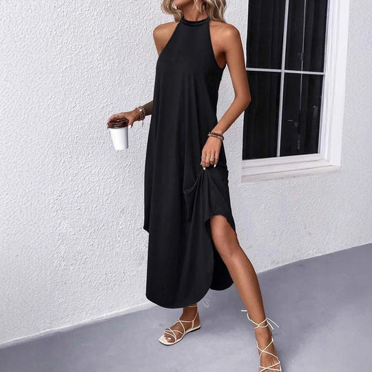 Damen lässiges Sommermaxikleid mit elegantem Halternetz und praktischen Taschen
